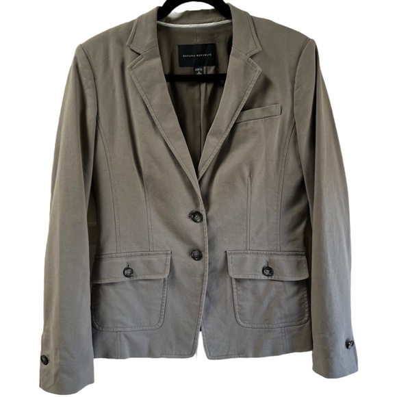 Banana Republic⎮Blazer with button flap pockets⎮Grey Stretch Cotton⎮10 - Picture 2 of 16